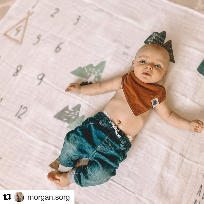 Miaoberry 100% Organic Cotton Muslin Monthly Baby Milestone Blanket with Wooden Hello World Newborn Sign, Newborn Photography Props, Birth Announcement Sign, Eucalyptus - Image 2